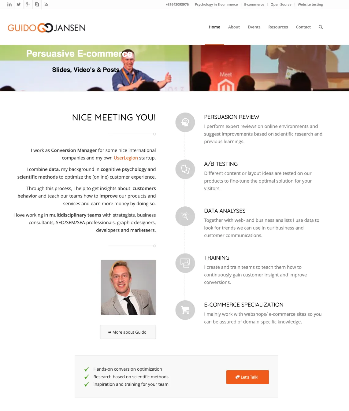 Screenshot of the gui.do homepage from 2017 with the Guido Jansen logo, a Persuasive E-commerce banner and a list of services